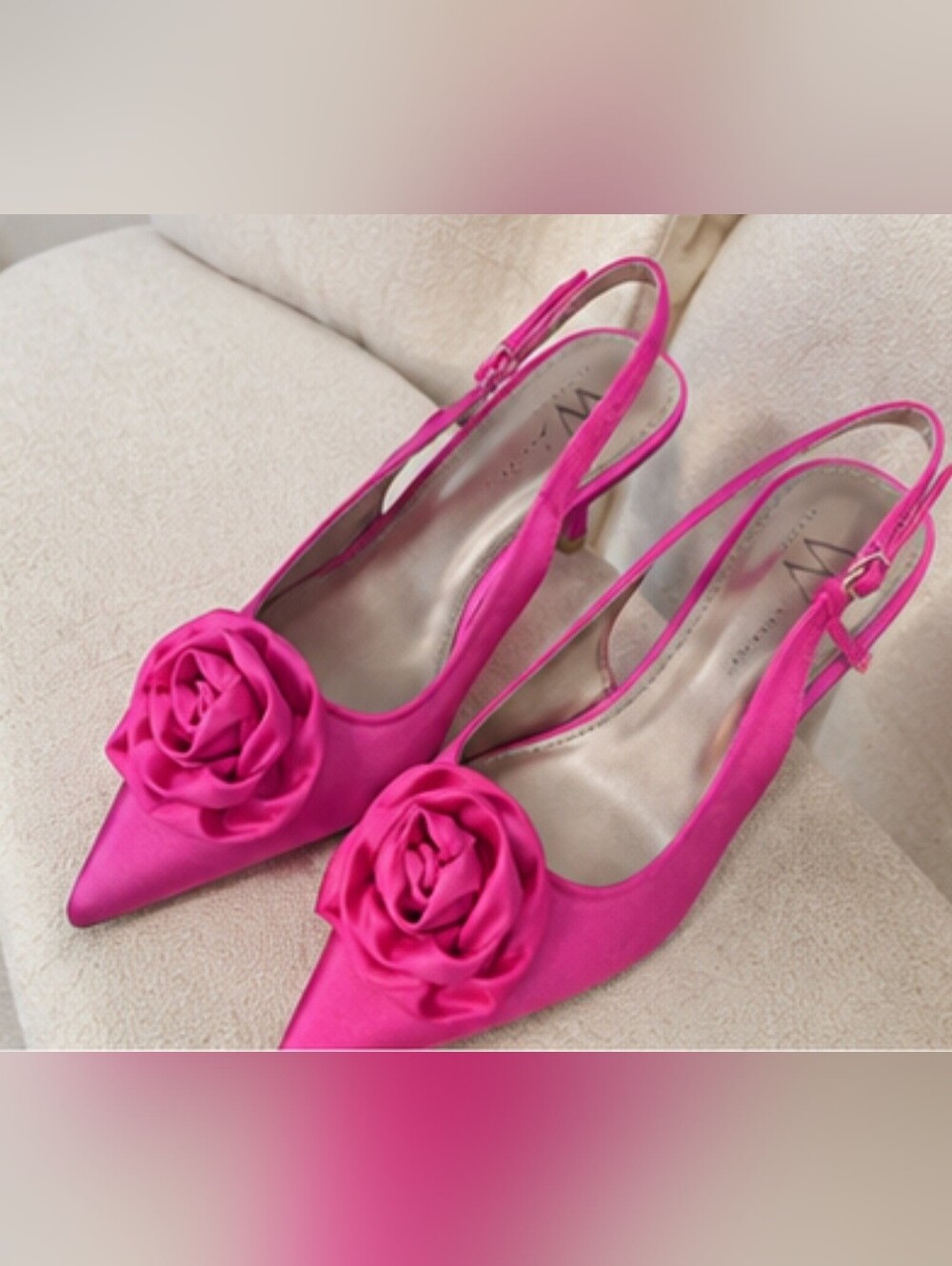 Worthington Rosie Pink Rosette Slingback Kitten Heels Pointed Toe 9.5